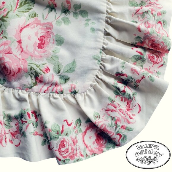 Laura Ashley VTG Set (2) Pink Country Roses Standard Large Ruffle Pillow Shams